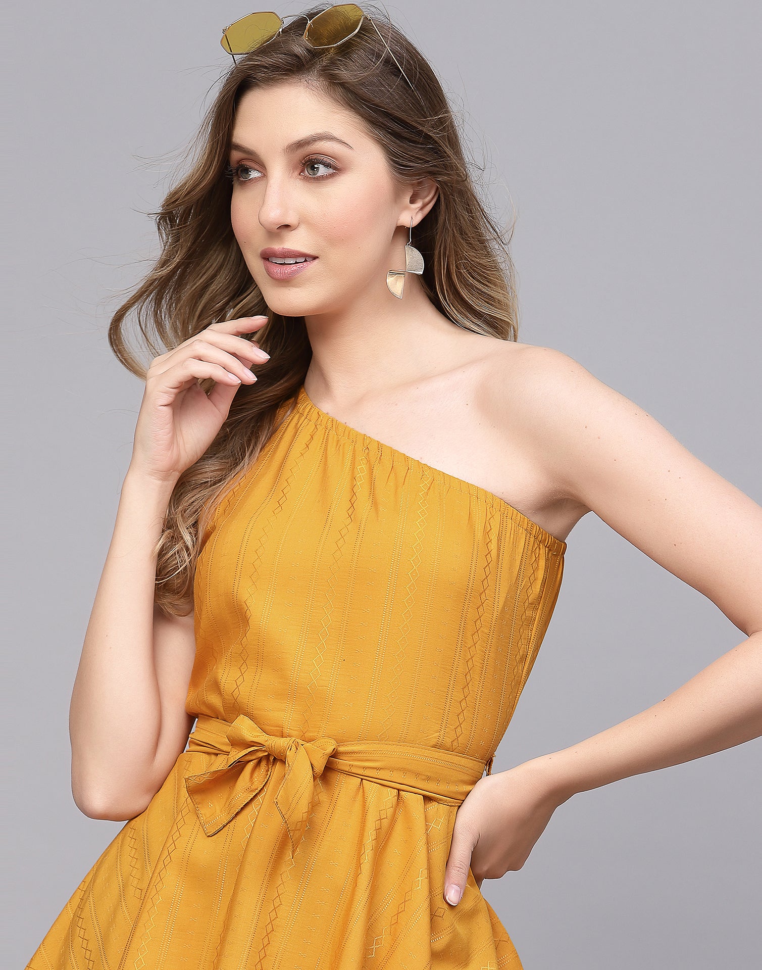 Mustard One Shoulder Peplum Tunic | Leemboodi