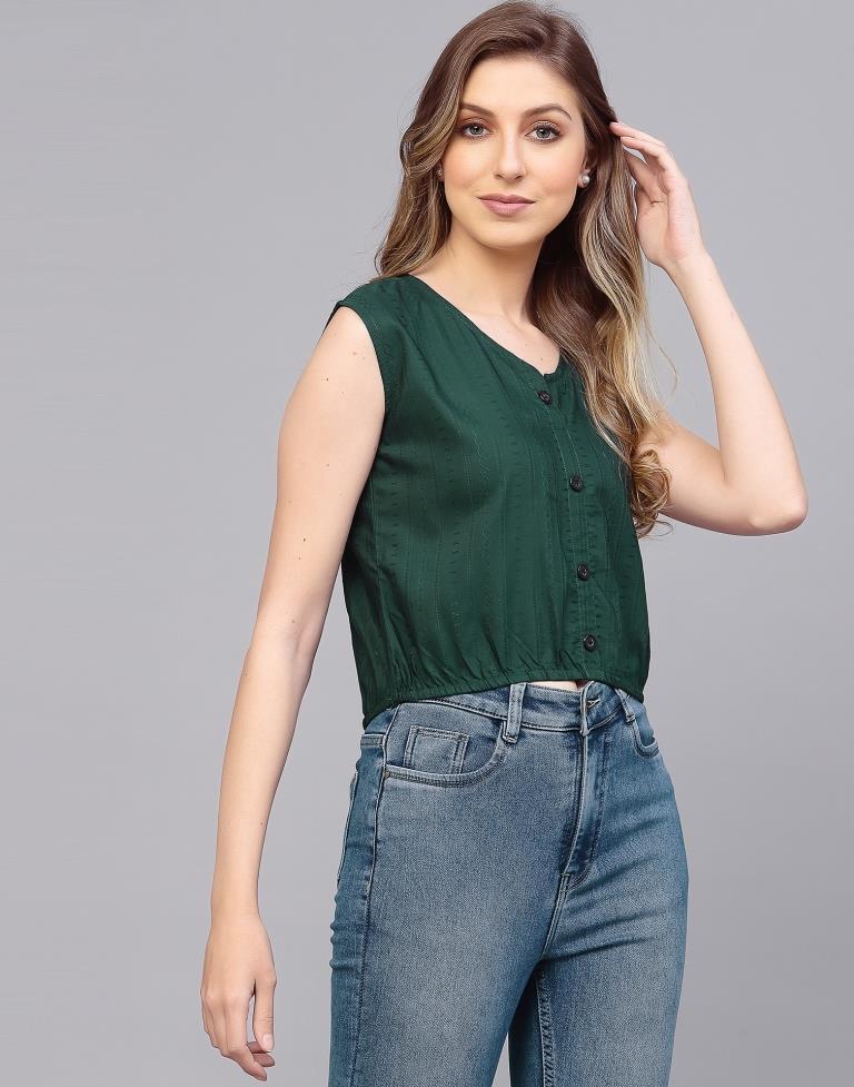 Bottle Green Sleeveless Button up Top | Leemboodi