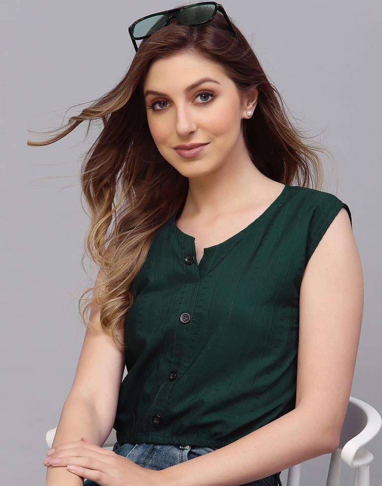 Bottle Green Sleeveless Button up Top | Leemboodi