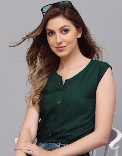Bottle Green Sleeveless Button up Top | Leemboodi