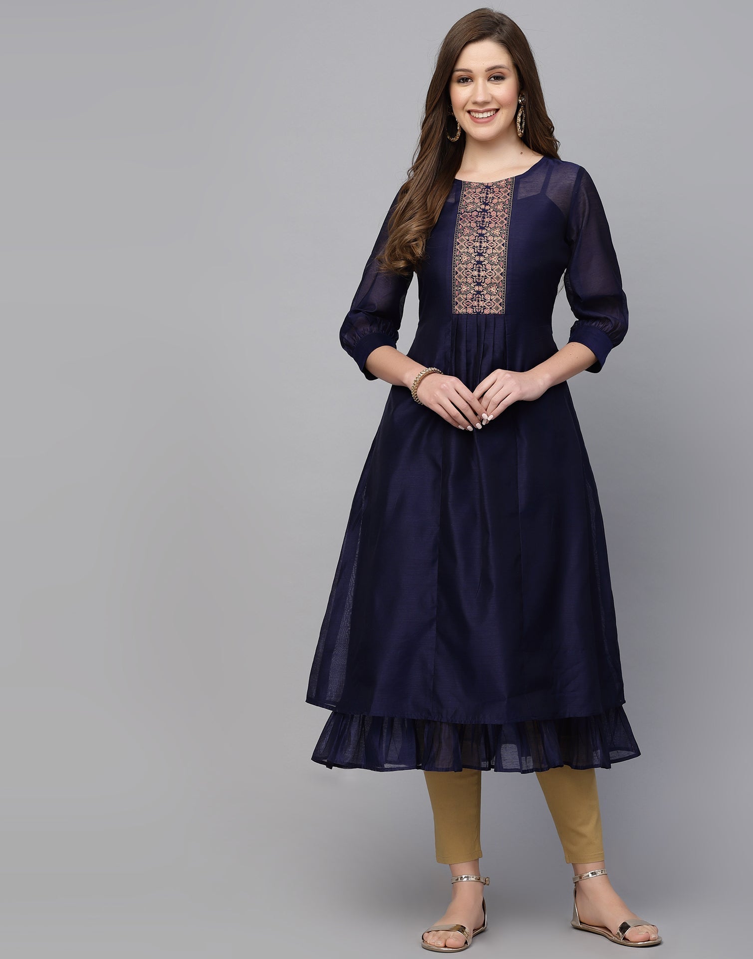 Navy Blue Printed Anarkali Kurti | Sudathi