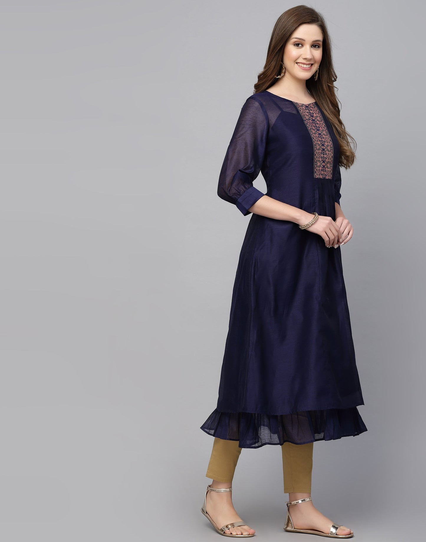 Navy Blue Printed Anarkali Kurti | Sudathi
