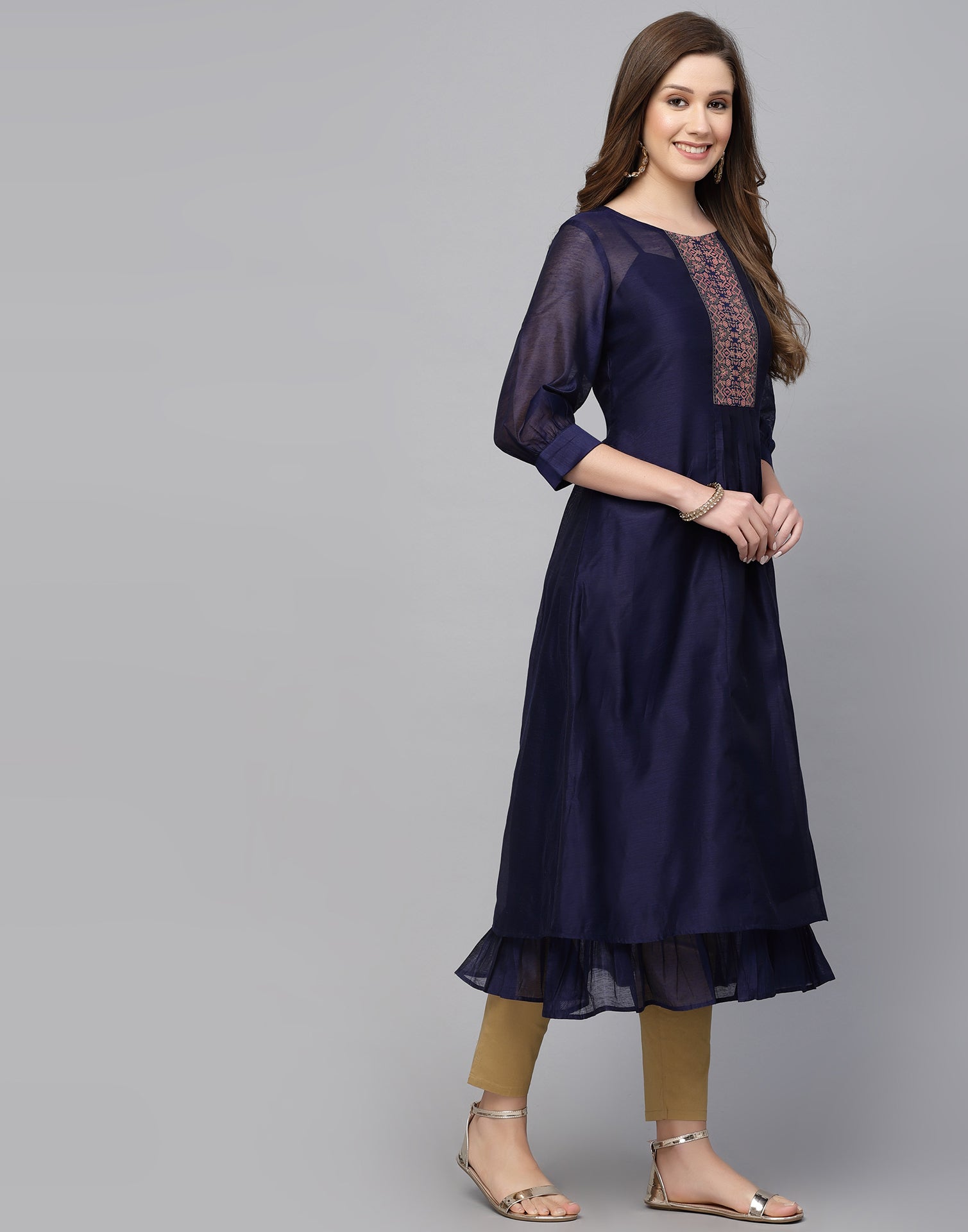 Navy Blue Printed Anarkali Kurti | Sudathi