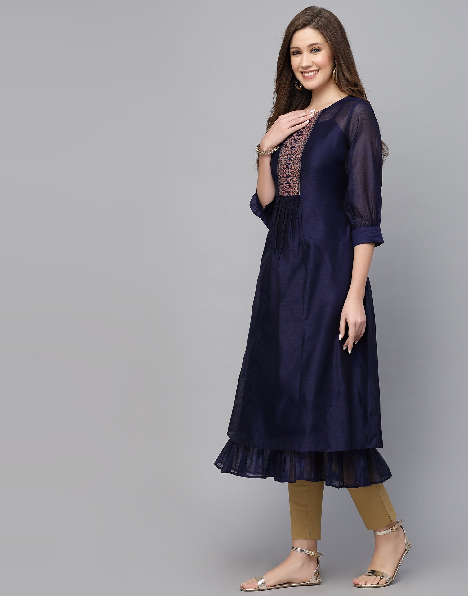 Navy Blue Printed Anarkali Kurti | Sudathi