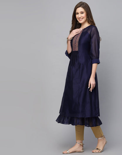Navy Blue Printed Anarkali Kurti | Sudathi