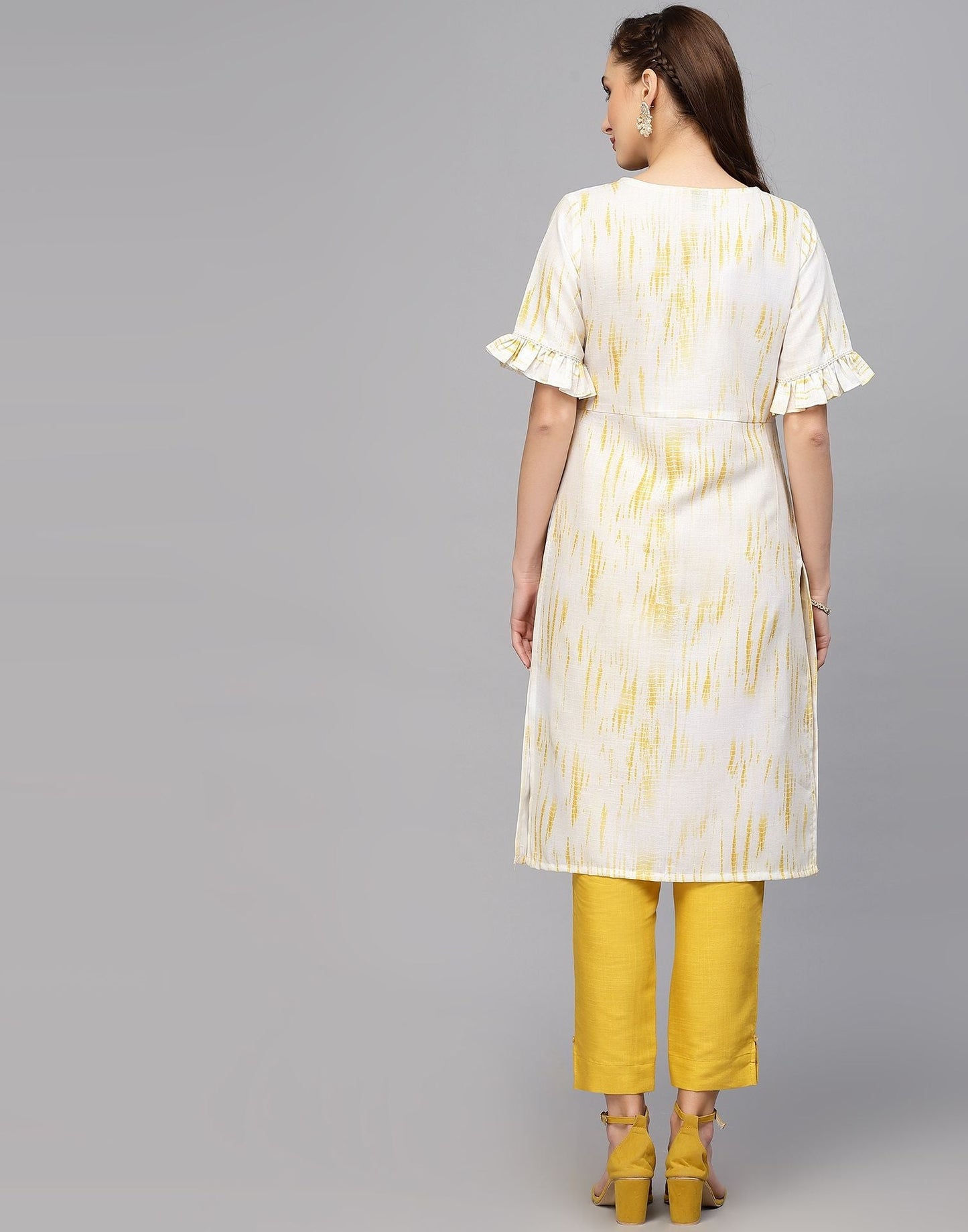 Off White Cotton Kurti With Pant Set | Leemboodi