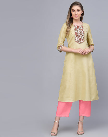 Cream Printed A-Line Kurti | Leemboodi