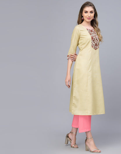 Cream Cotton Kurta With Pant Set | Leemboodi