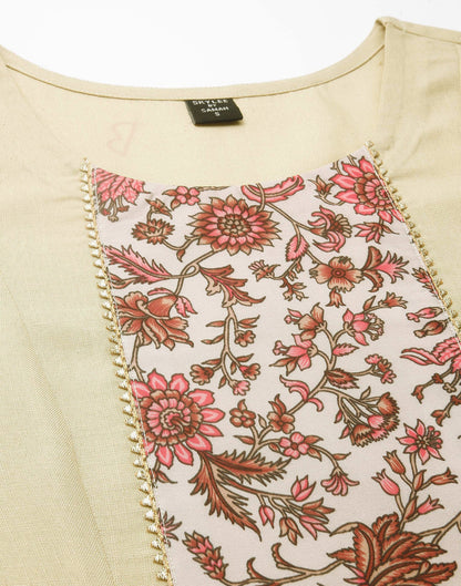 Cream Printed A-Line Kurti | Leemboodi