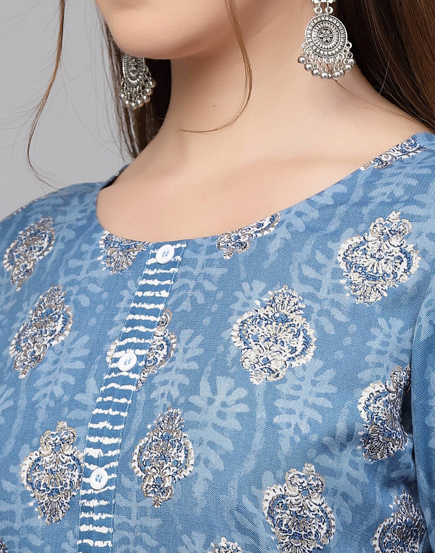 Blue Cotton Printed Kurta with Pant Set | Leemboodi