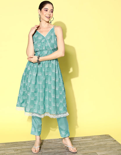 Blue Strpied anarkali kurta With Pant Set | Leemboodi