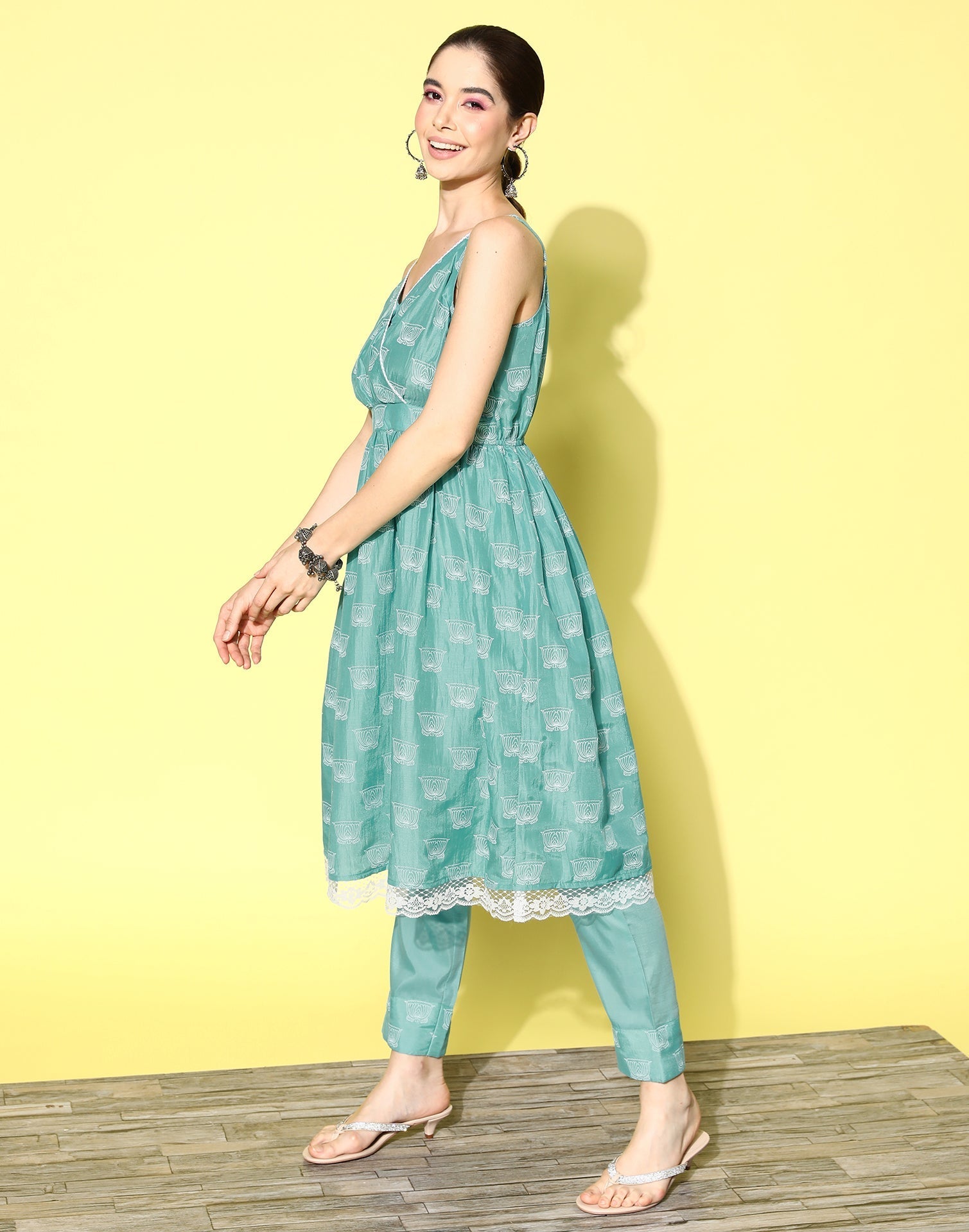 Blue Strpied anarkali kurta With Pant Set | Leemboodi