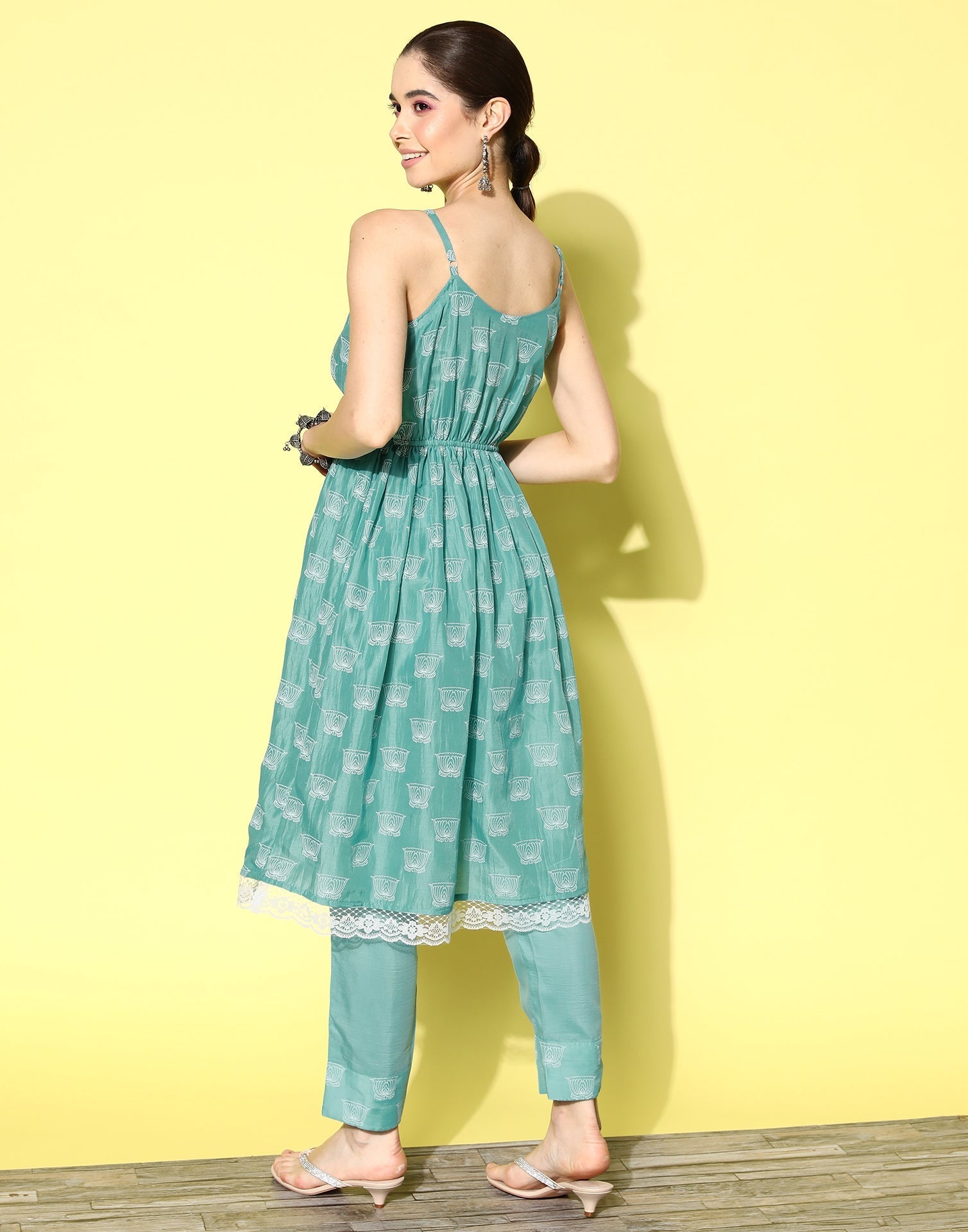 Blue Strpied anarkali kurta With Pant Set | Leemboodi