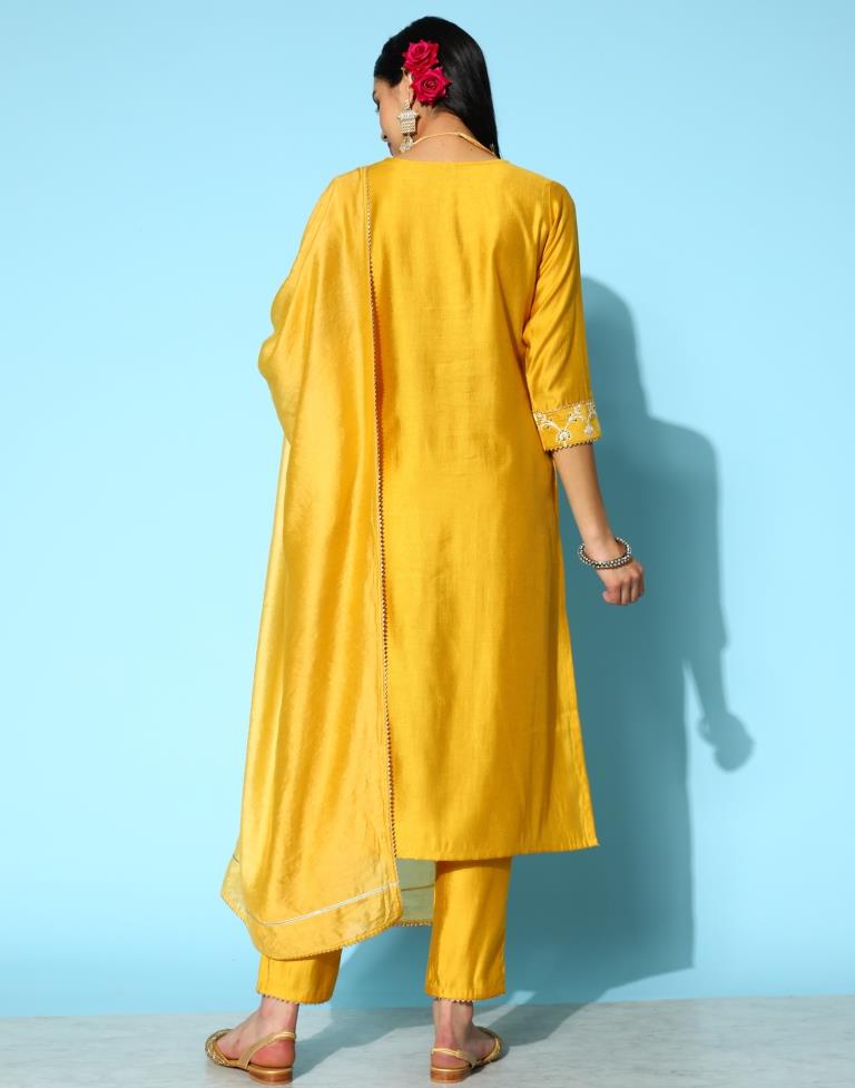 Yellow Kurti With Pant And Dupatta | Leemboodi