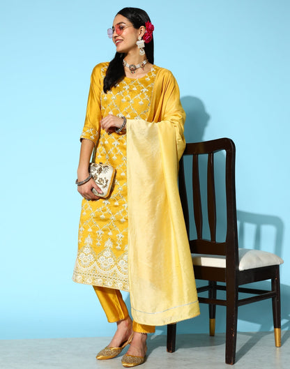 Yellow Kurti With Pant And Dupatta | Leemboodi