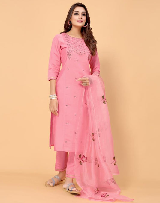 Pink Kurti With Pant And Dupatta | Leemboodi