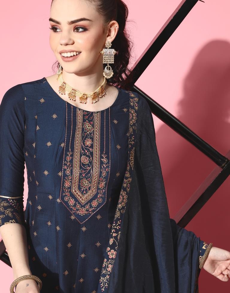 Blue Kurti With Pant And Dupatta | Leemboodi