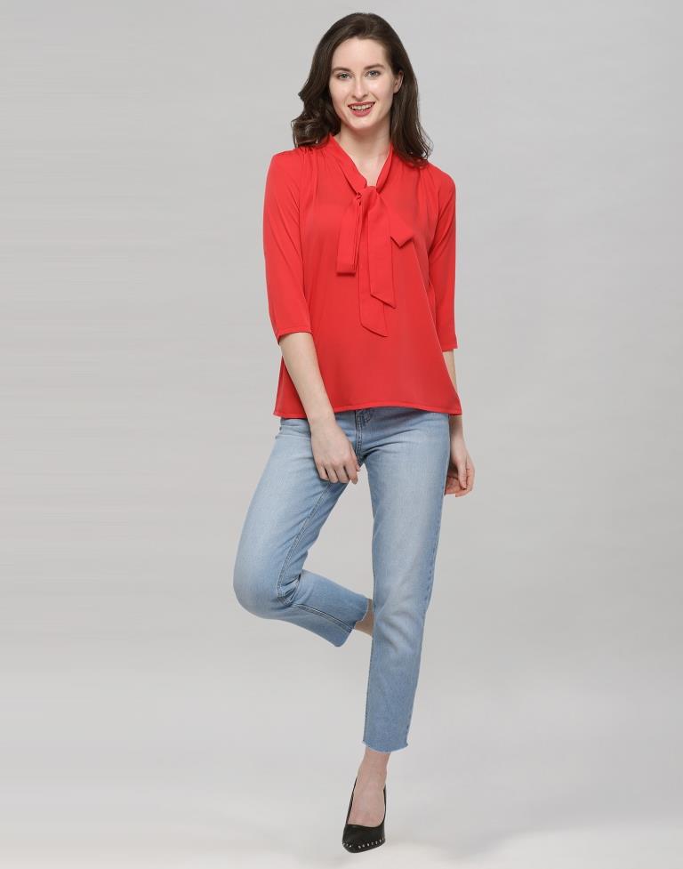 Red Coloured Plain Crepe Top | Sudathi