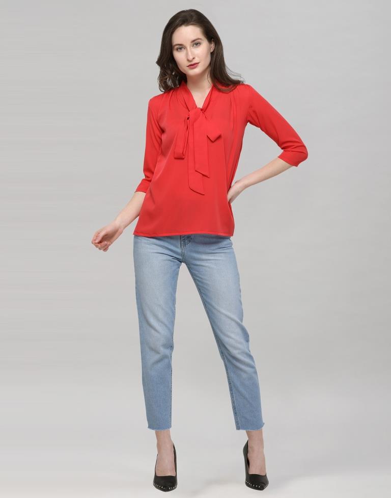 Red Coloured Plain Crepe Top | Sudathi