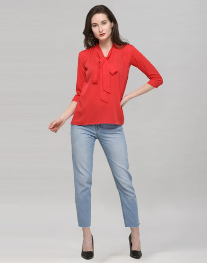 Red Coloured Plain Crepe Top | Sudathi
