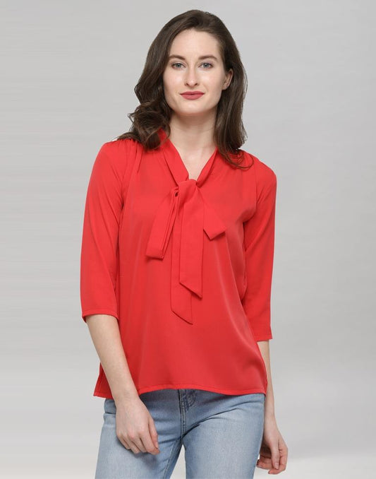 Red Coloured Plain Crepe Top | Sudathi