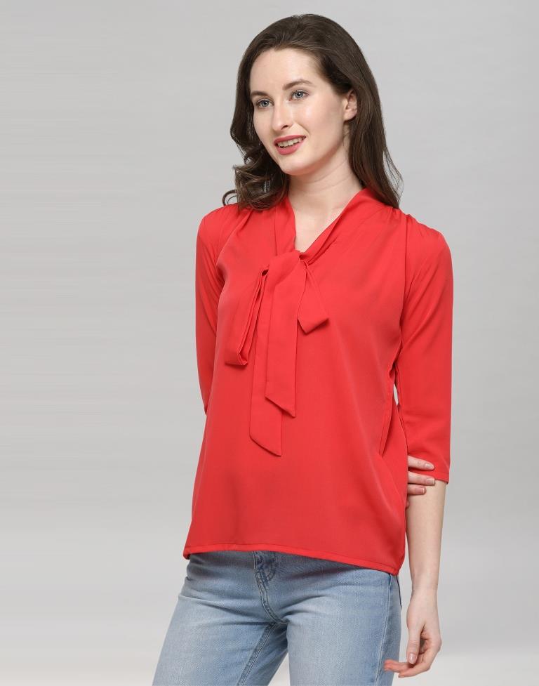 Red Coloured Plain Crepe Top | Sudathi