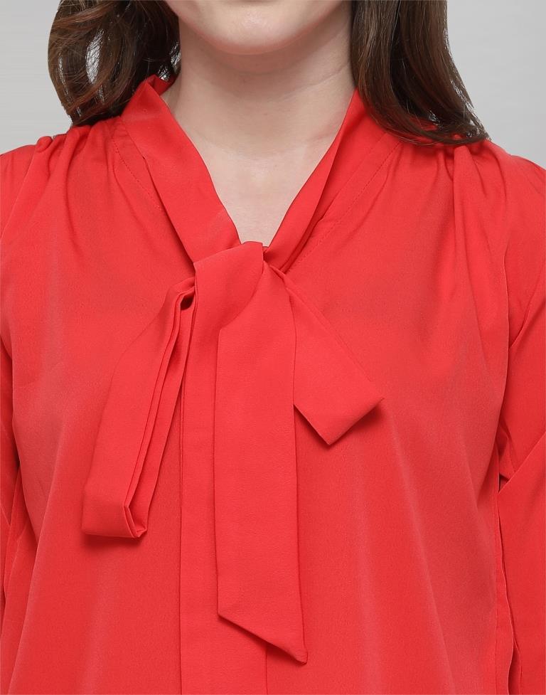 Red Coloured Plain Crepe Top | Sudathi
