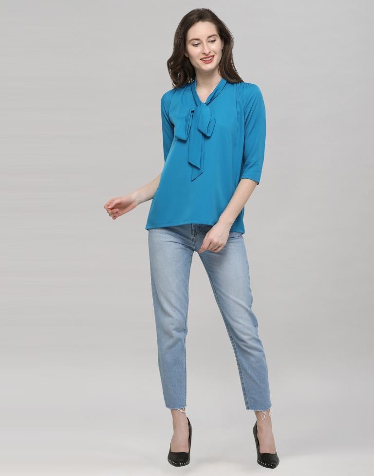 Blue Coloured Plain Crepe Top | Sudathi