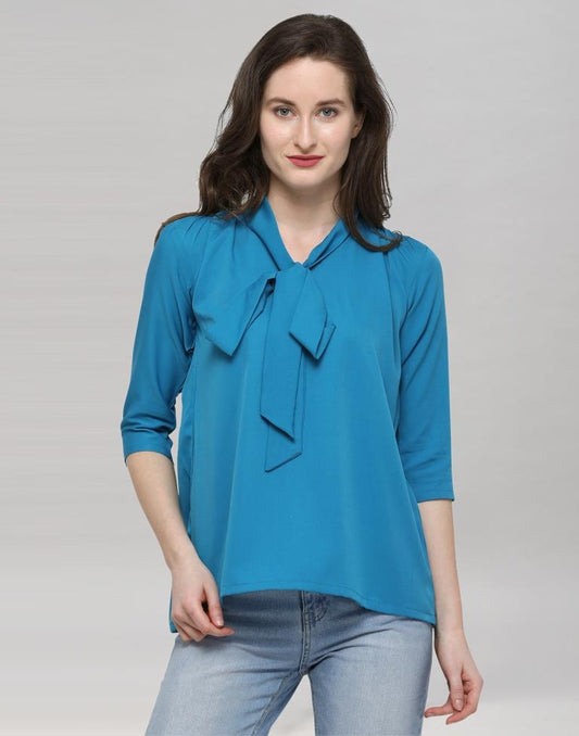 Blue Coloured Plain Crepe Top | Sudathi