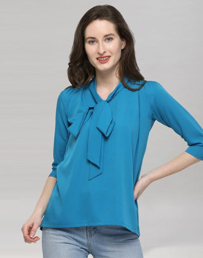 Blue Coloured Plain Crepe Top | Sudathi