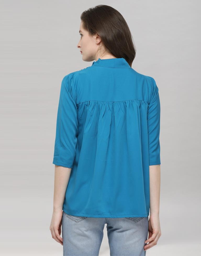 Blue Coloured Plain Crepe Top | Sudathi