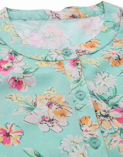 Turquoise Polyester Printed Shirt