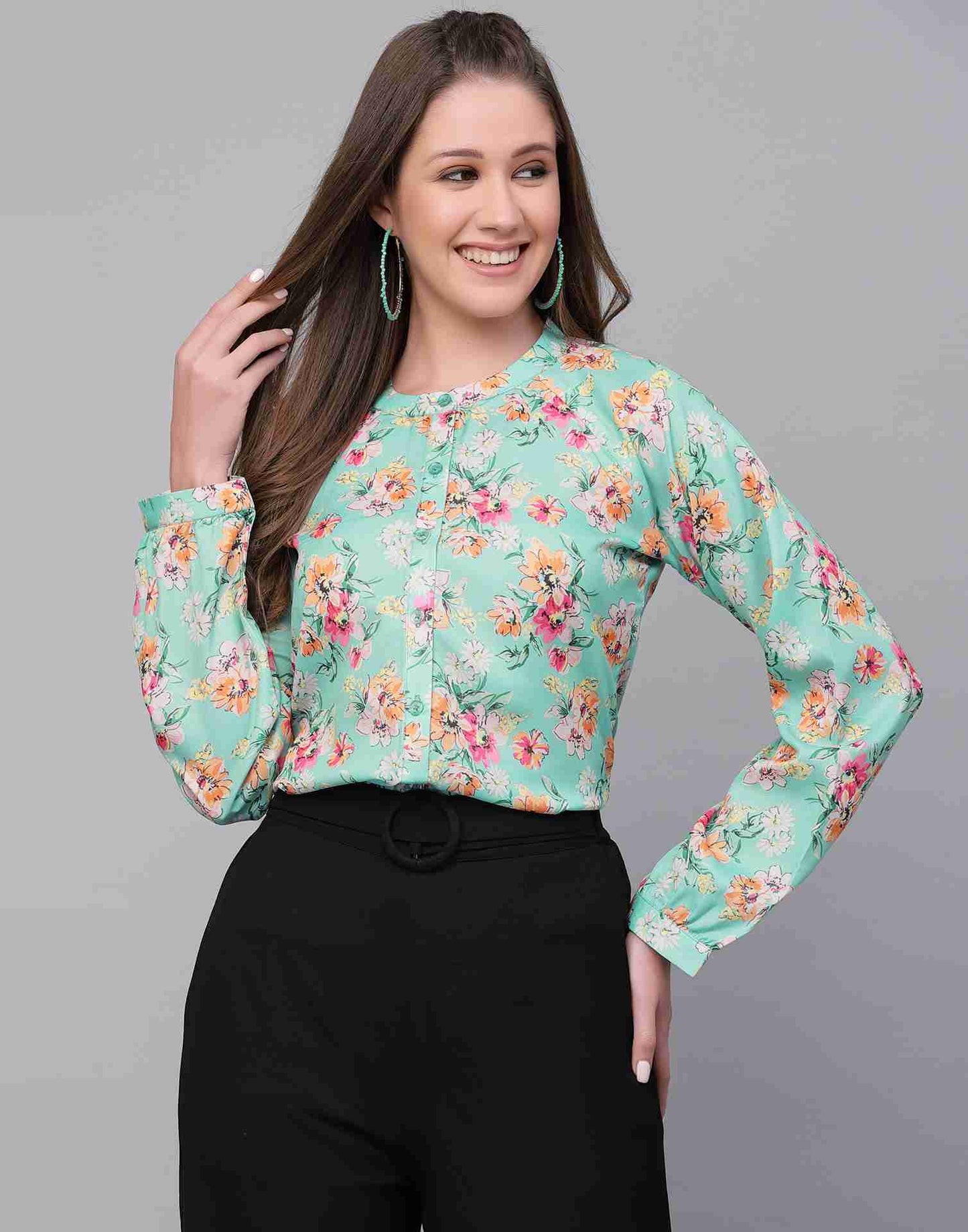 Turquoise Polyester Printed Shirt