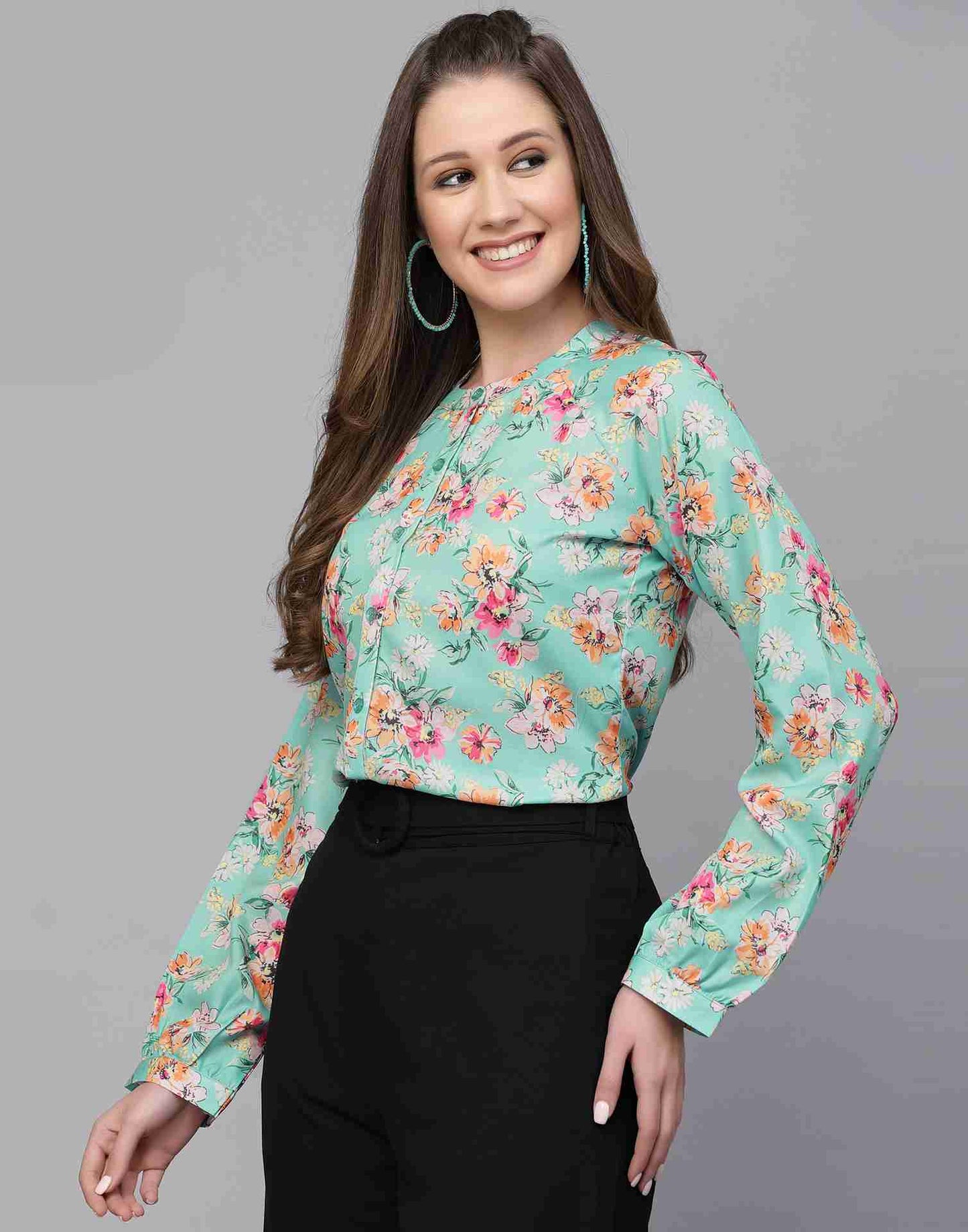 Turquoise Polyester Printed Shirt