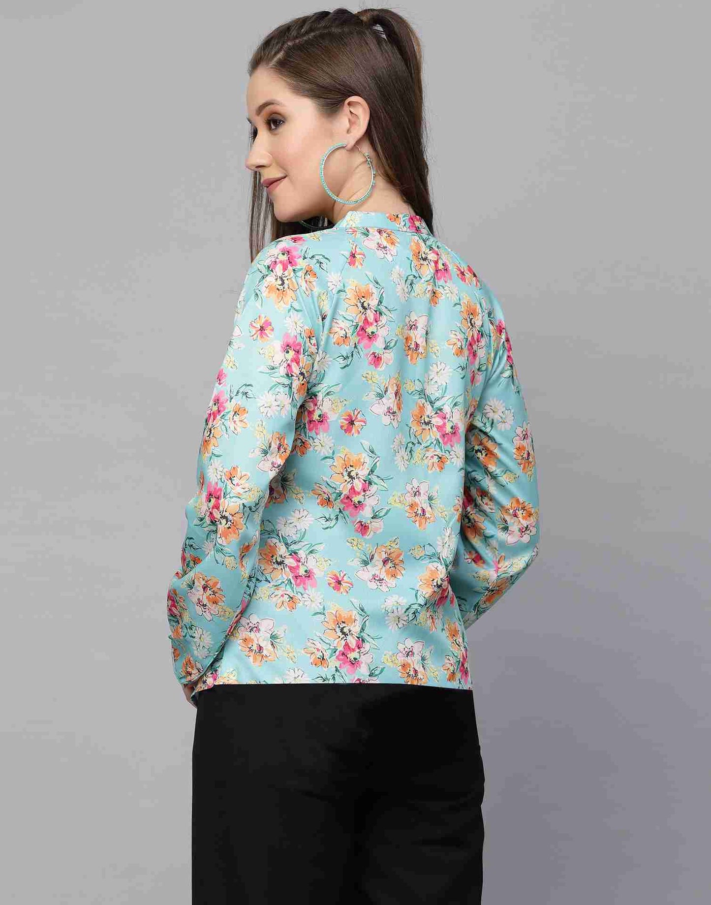 Turquoise Polyester Printed Shirt