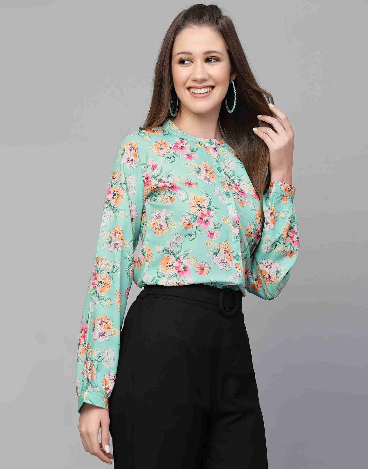 Turquoise Polyester Printed Shirt