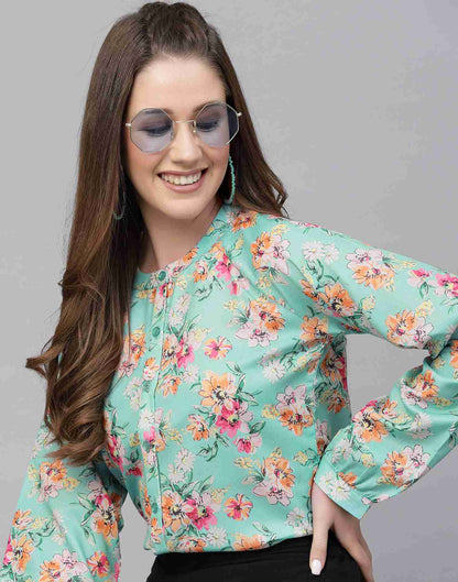 Turquoise Polyester Printed Shirt