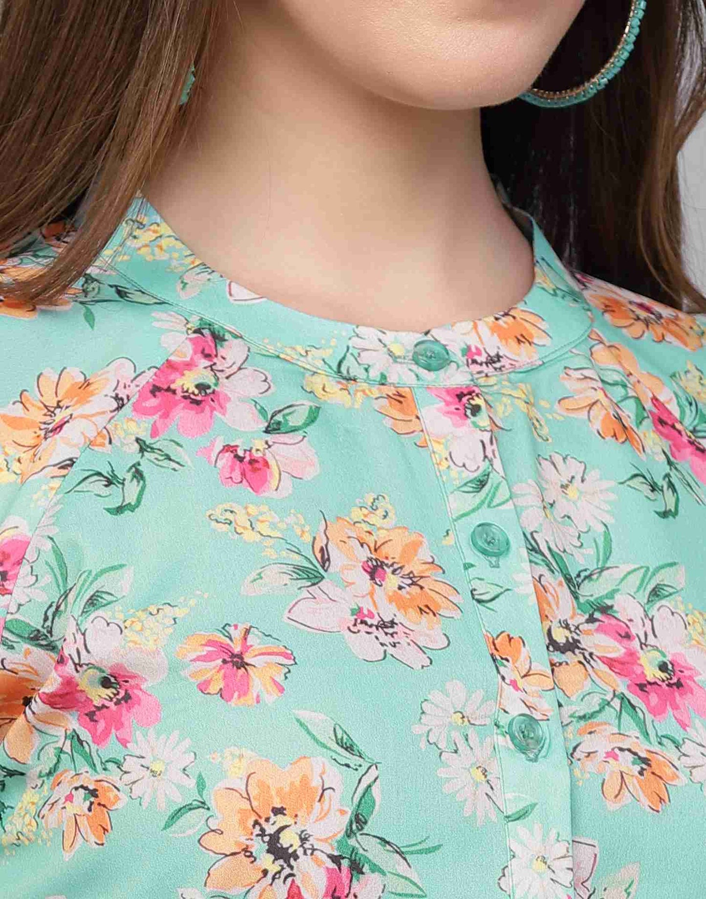 Turquoise Polyester Printed Shirt