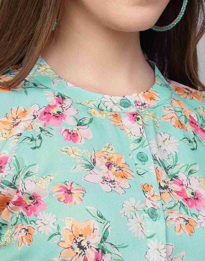 Turquoise Polyester Printed Shirt