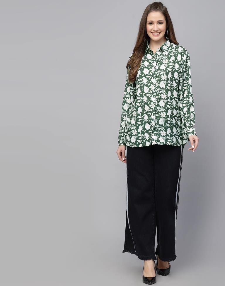 Green Printed Casual Shirt | Sudathi