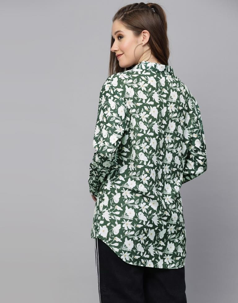 Green Printed Casual Shirt | Sudathi