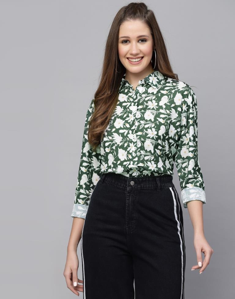 Green Printed Casual Shirt | Sudathi