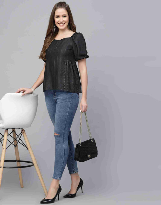 Black Rayon Plain Top