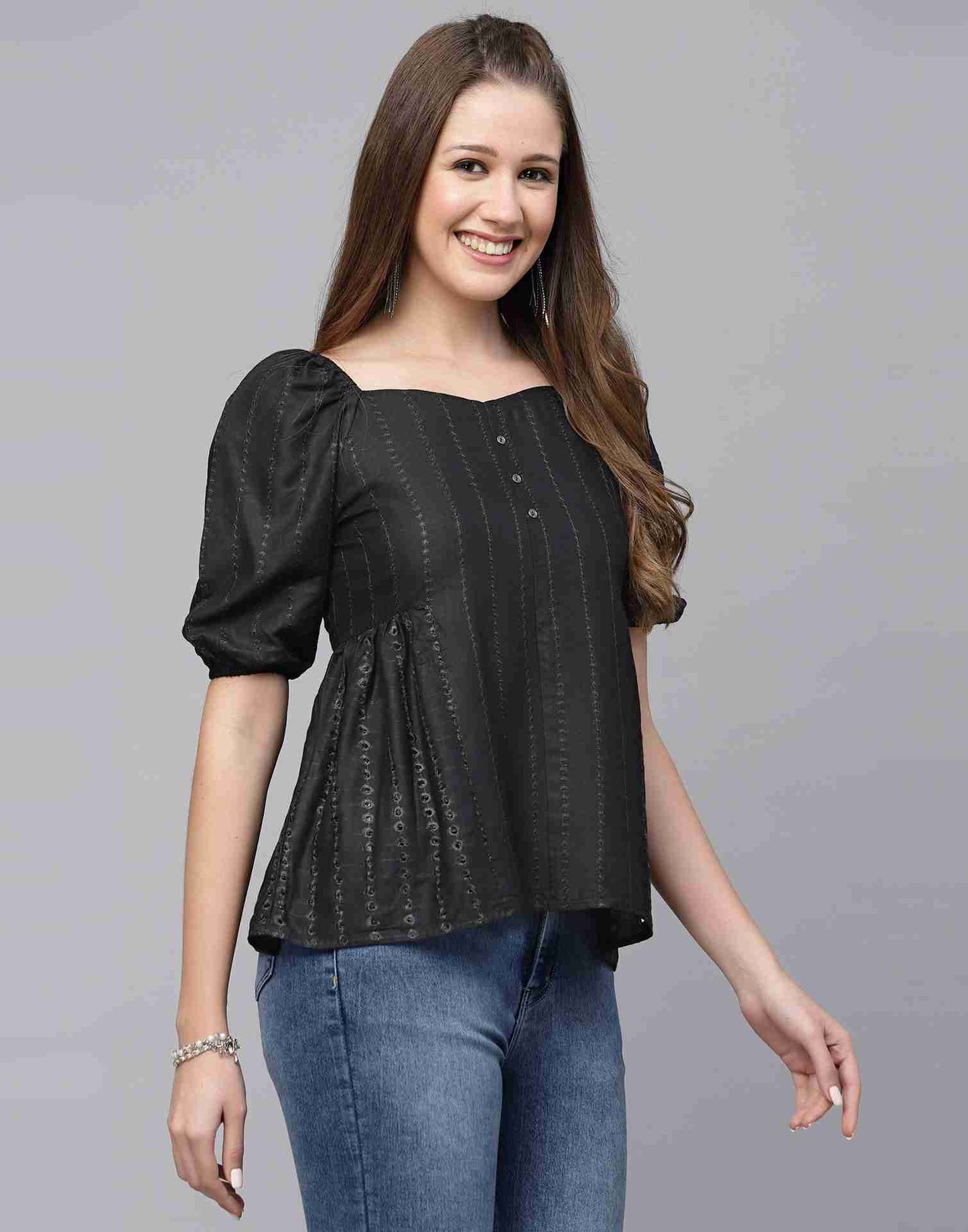 Black Rayon Plain Top