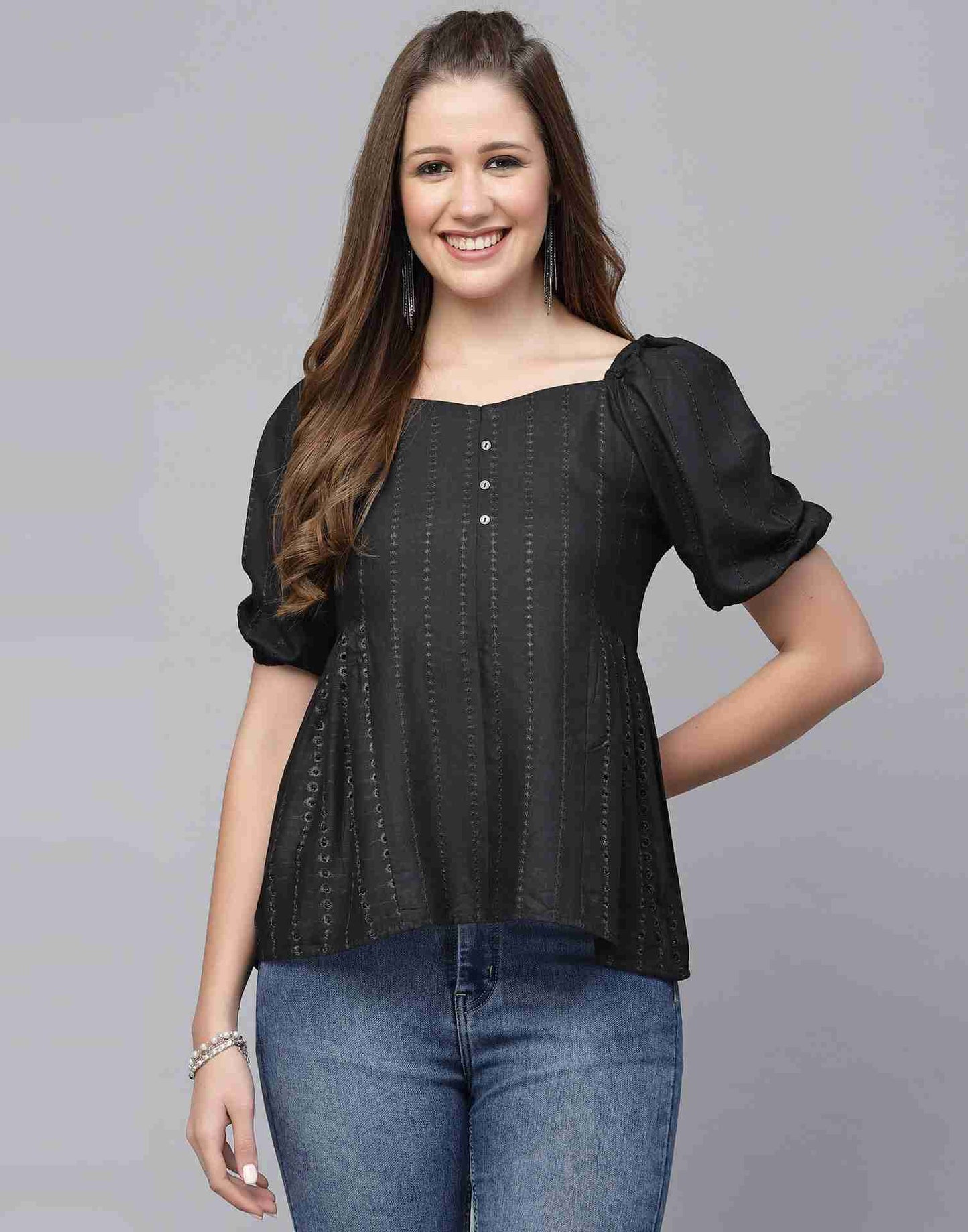 Black Rayon Plain Top