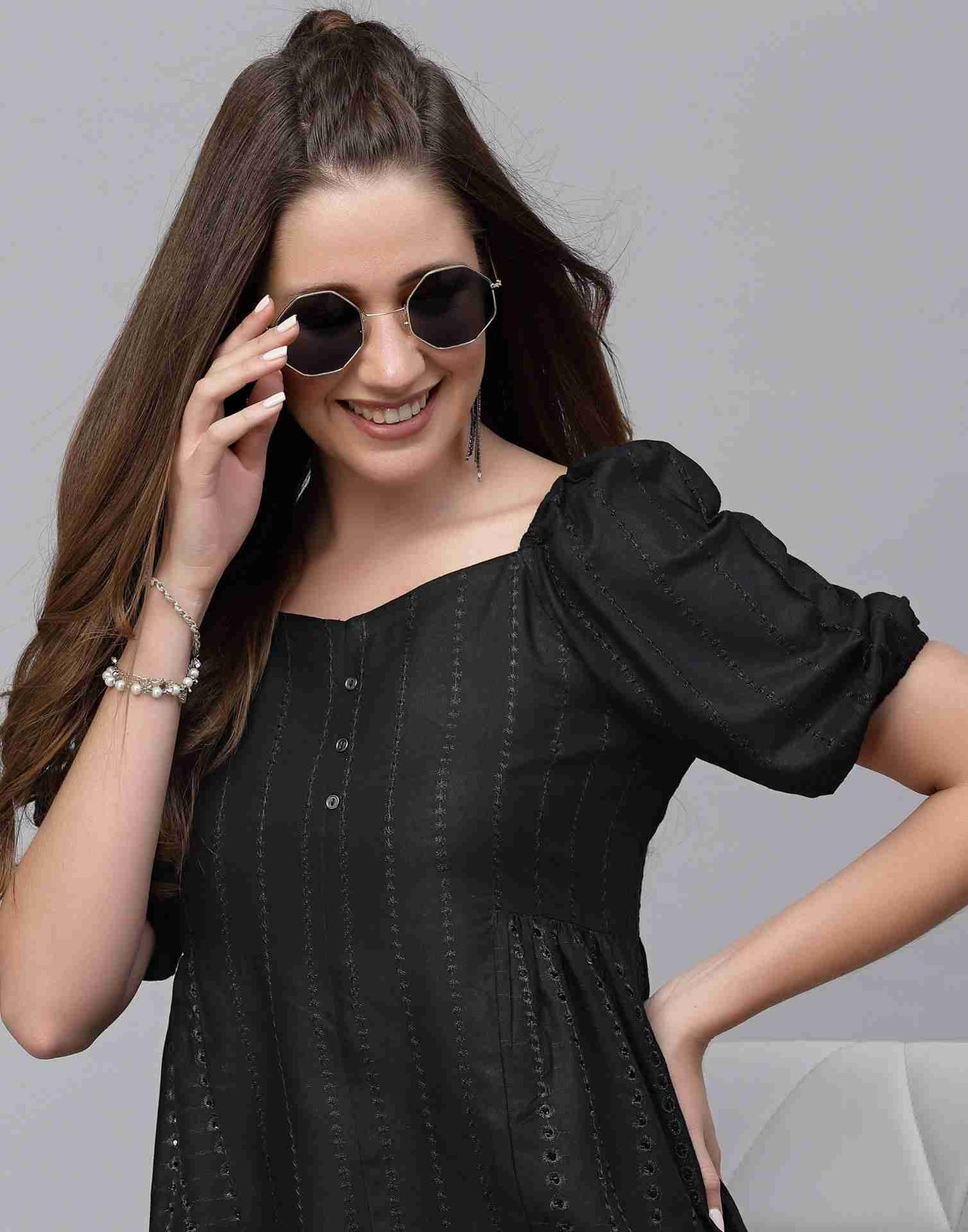 Black Rayon Plain Top
