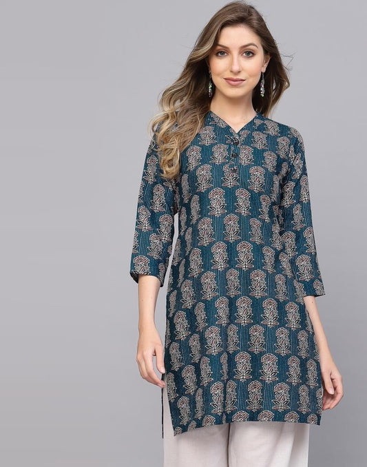 Teal Printed Short Kurti | Sudathi