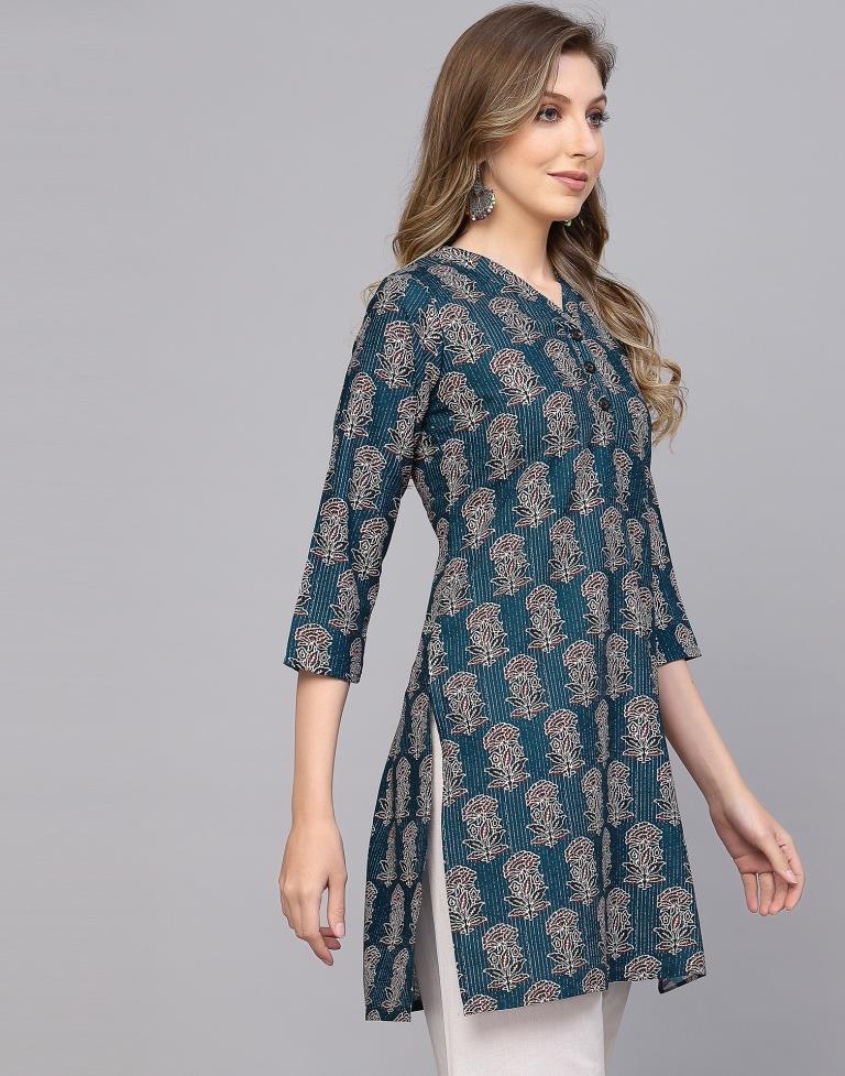 Teal Printed Short Kurti | Sudathi