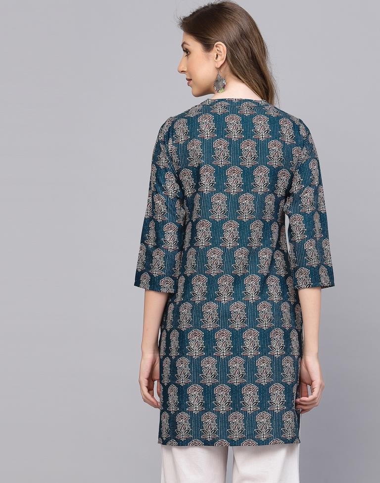 Teal Printed Short Kurti | Sudathi