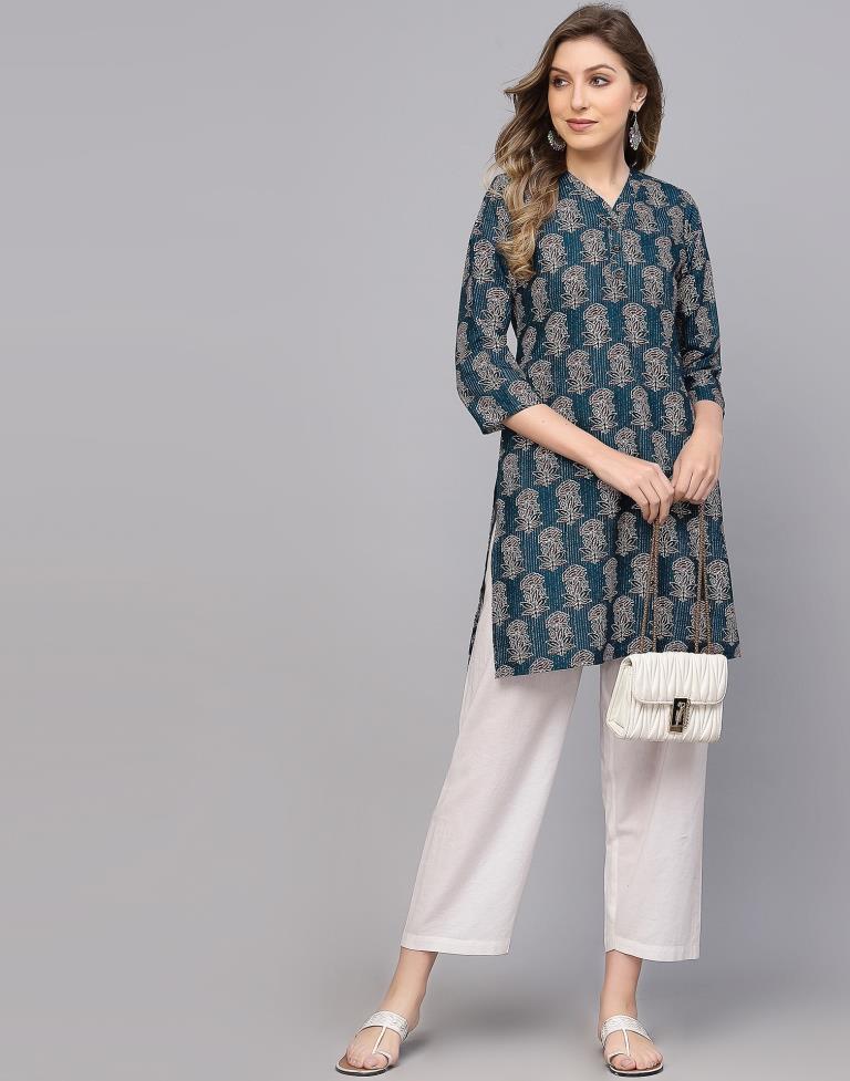 Teal Printed Short Kurti | Sudathi